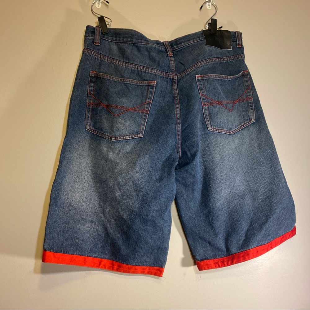Vintage‎ Koman Jorts Blue Baggy Red Trim Y2K Hip Hop Jean Shorts Sz 38